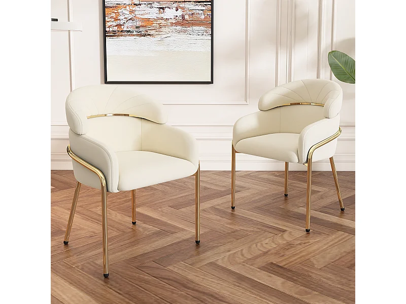 Lot de 2 chaises de salle à manger - velours beige - chaise avec dossier et pieds en métal - pour chambre et salon