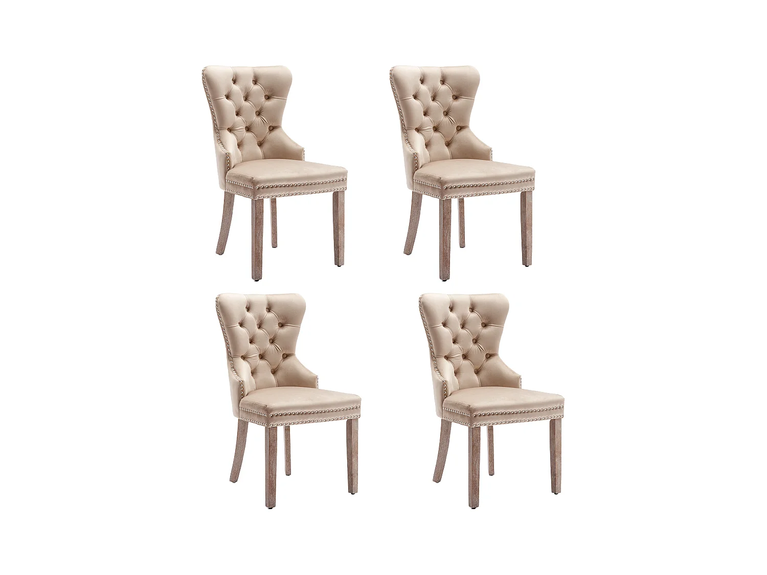 Juego de 4 sillas de comedor - silla tapizada con patas ajustables - terciopelo beige - para dormitorio y salón