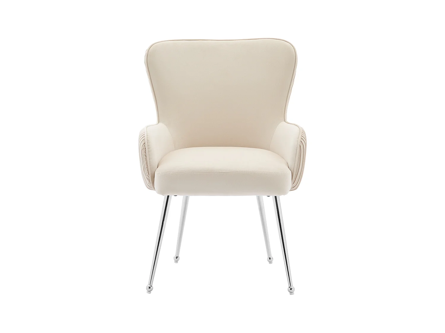 Lot de 2 chaises de salle à manger en velours - avec accoudoirs et pieds en métal argenté - beige