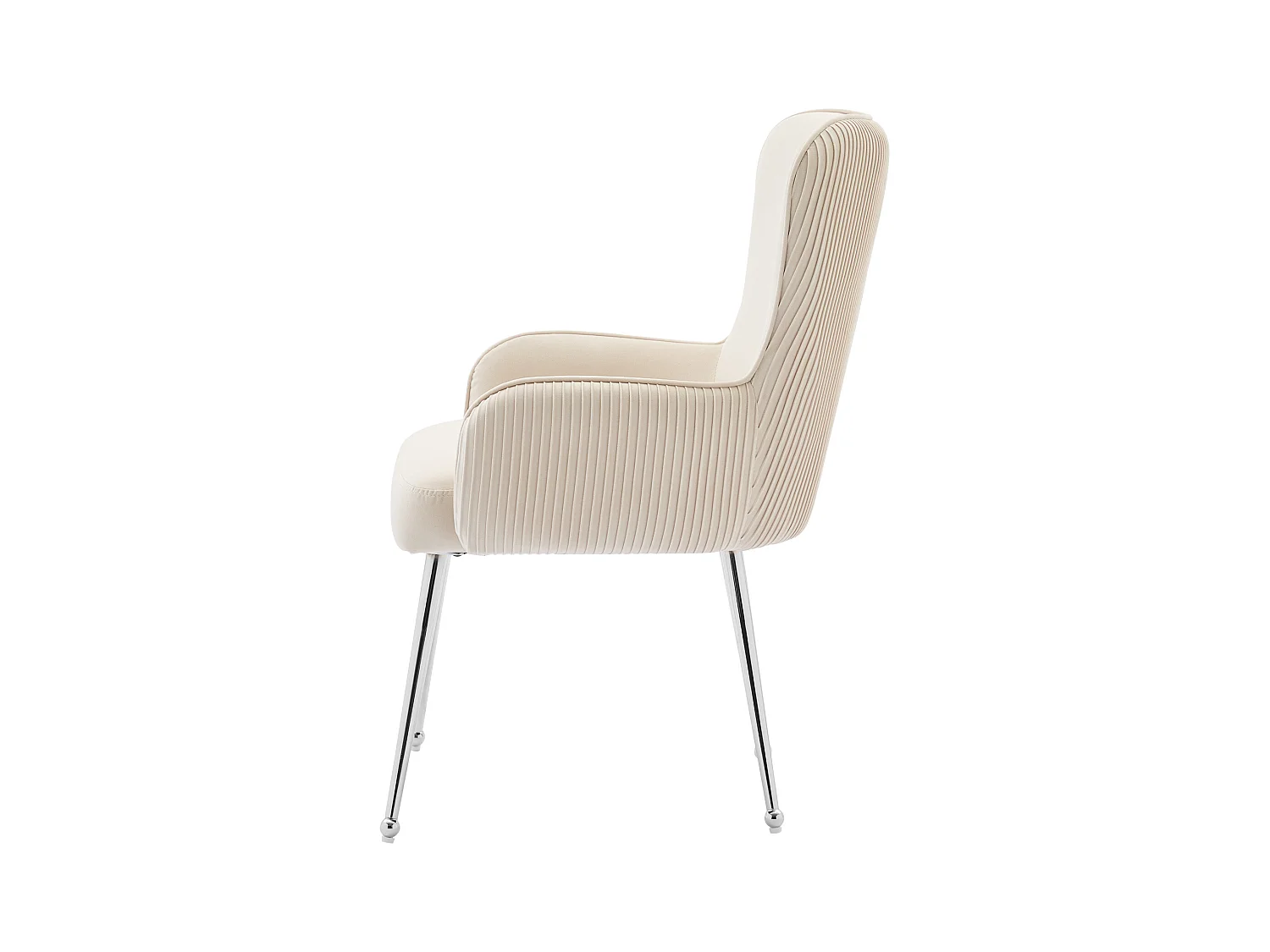 Lot de 2 chaises de salle à manger en velours - avec accoudoirs et pieds en métal argenté - beige