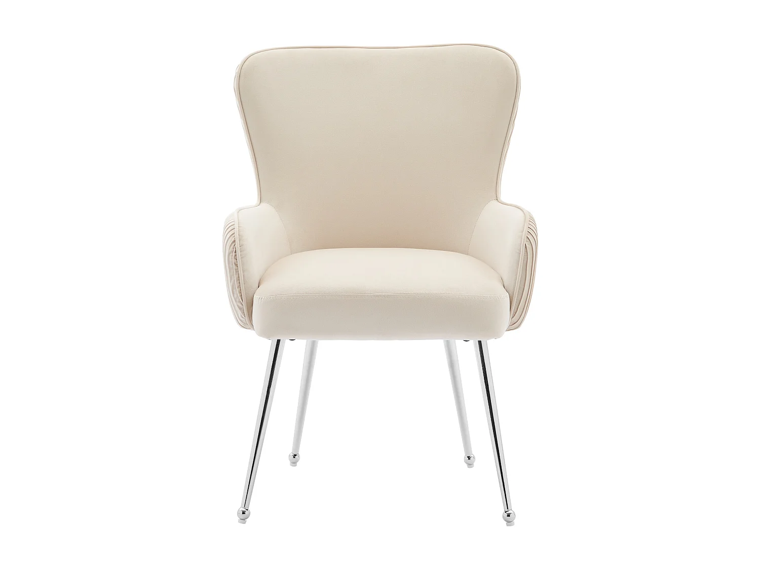 Lot de 2 chaises de salle à manger en velours - avec accoudoirs et pieds en métal argenté - beige