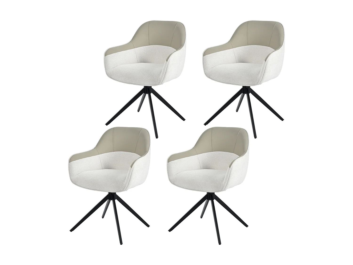 Lot de 4 chaises de salle à manger - Chaise pivotante avec dossier et accoudoirs - similicuir et tissu beige