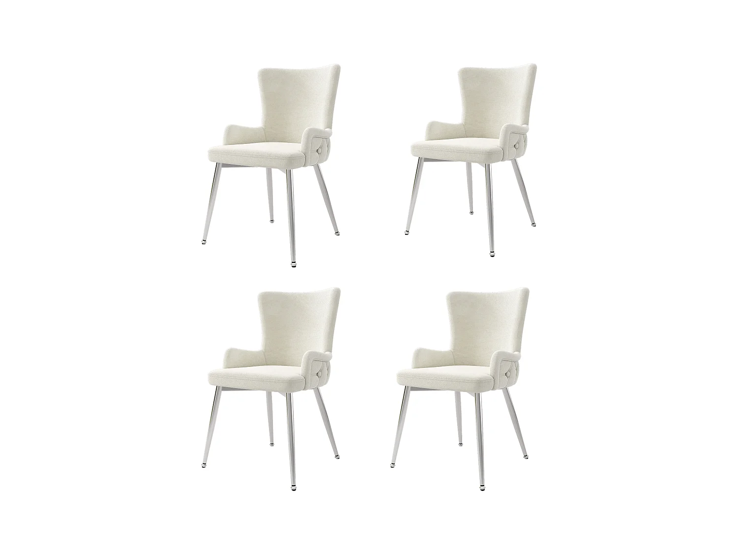 Set di 4 sedie da pranzo - gambe in metallo argentato - velluto beige - per soggiorno e sala da pranzo