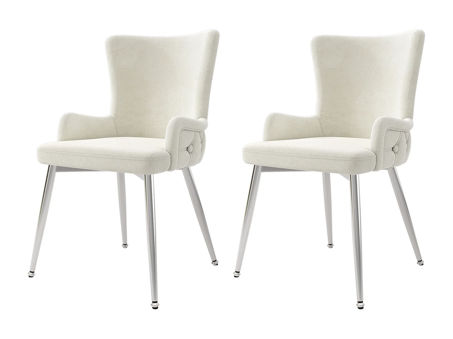 Lot de 2 chaises de salle à manger - pieds en métal argenté - velours beige - pour salon et salle à manger