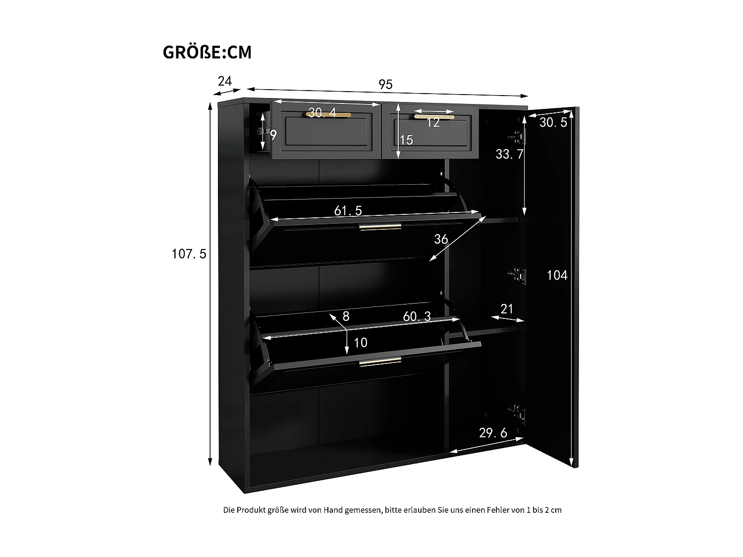 Schwarzer Schuhschrank - Schuhschrank mit 2 Schubladen und 1 Tür - 2 klappbare schuhschränke - für wohnzimmer und schlafzimmer