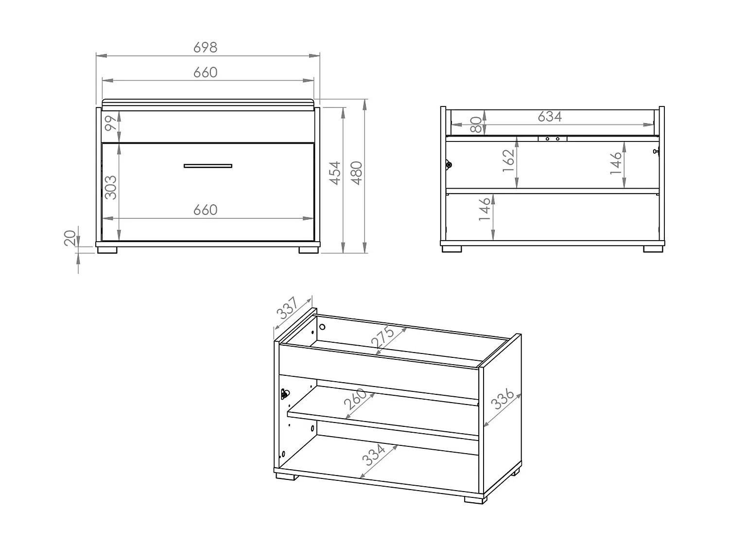SCHUHBANK Caro Sonoma Eiche hell / schwarz 70 / 34 / 48cm