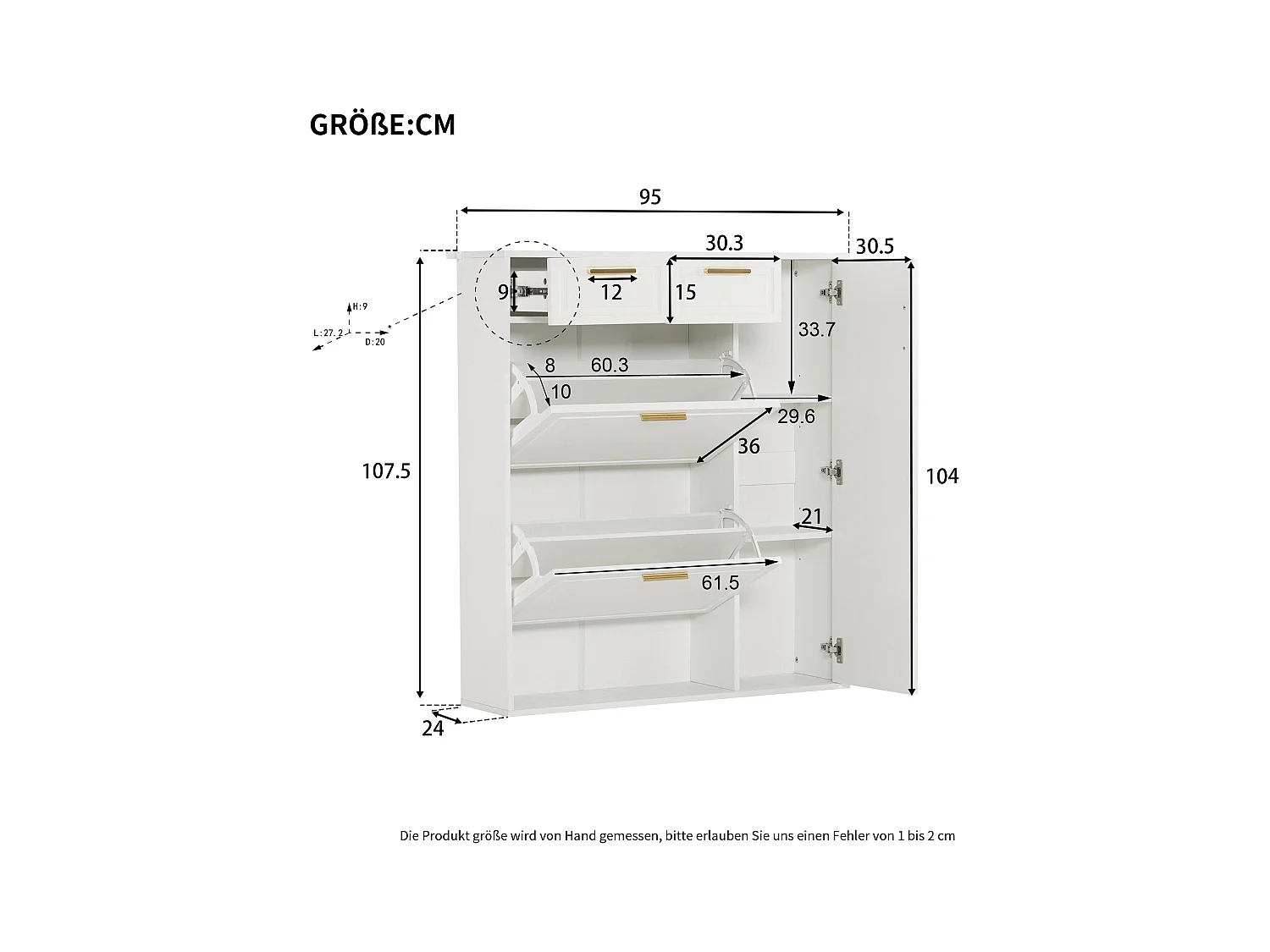 Meuble à chaussures blanc - Meuble à chaussures avec 2 tiroirs et 1 porte - 2 meubles à chaussures pliants - pour salon et chambre