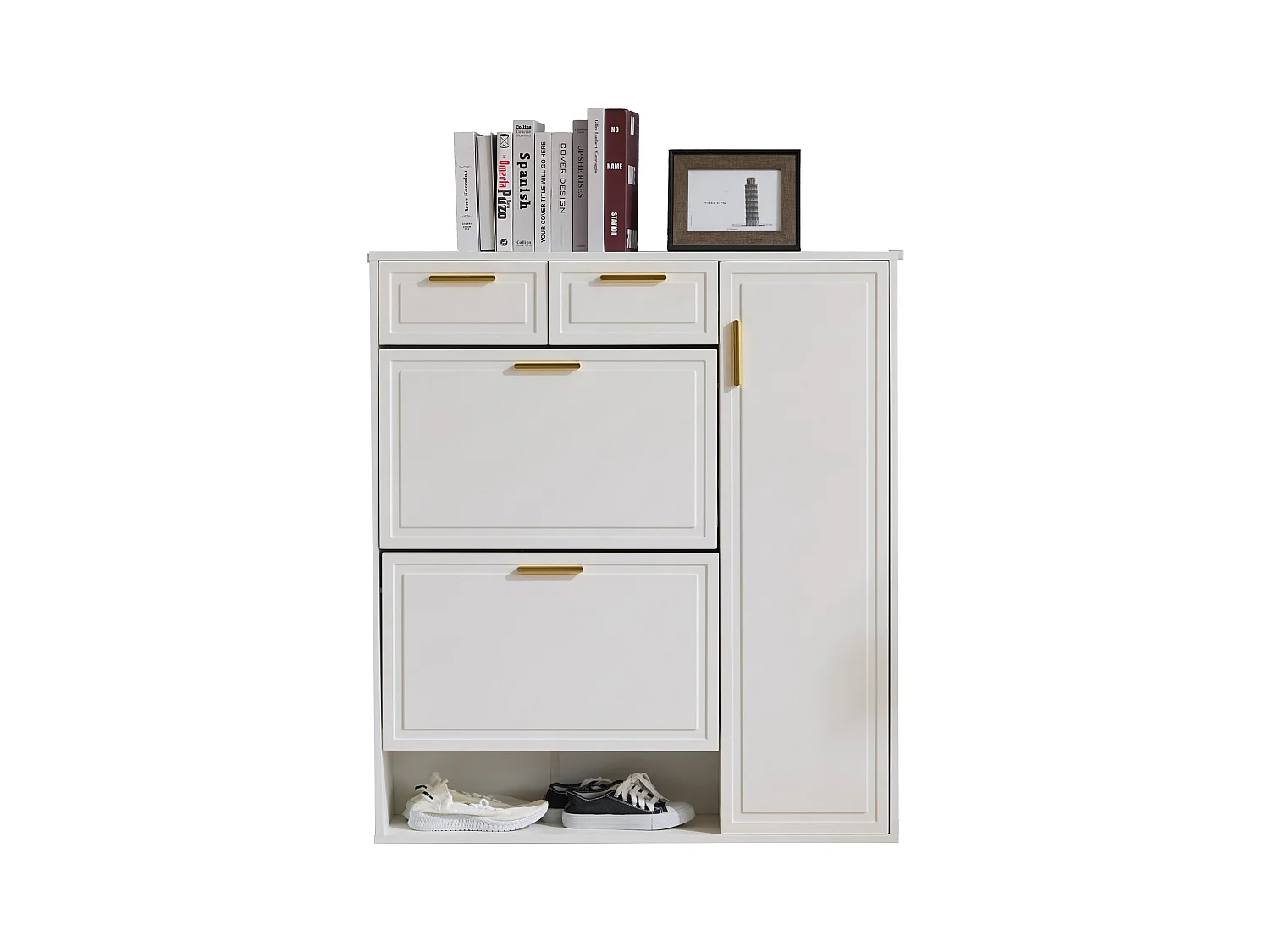 Meuble à chaussures blanc - Meuble à chaussures avec 2 tiroirs et 1 porte - 2 meubles à chaussures pliants - pour salon et chambre