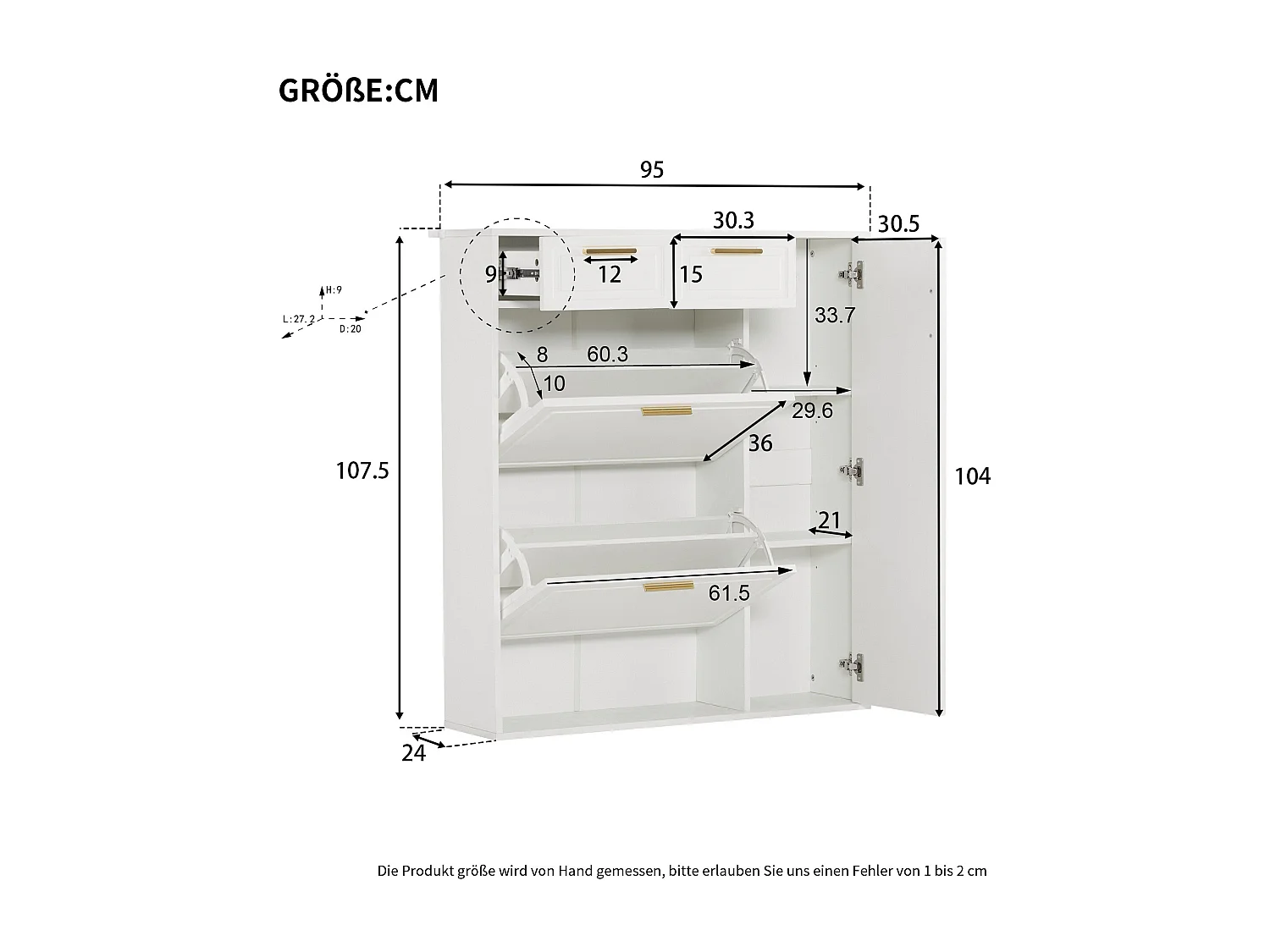 Meuble à chaussures blanc - Meuble à chaussures avec 2 tiroirs et 1 porte - 2 meubles à chaussures pliants - pour salon et chambre