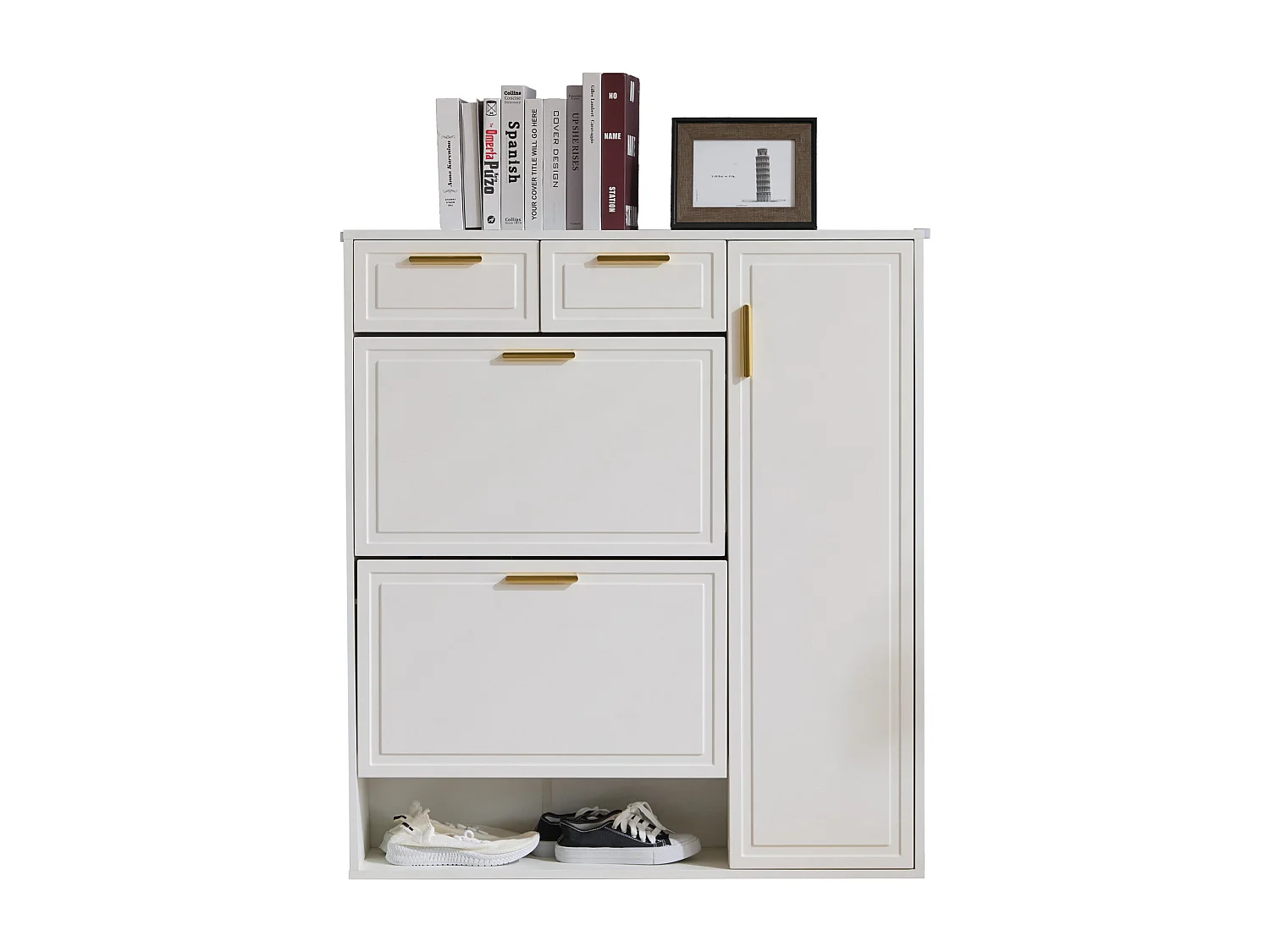 Meuble à chaussures blanc - Meuble à chaussures avec 2 tiroirs et 1 porte - 2 meubles à chaussures pliants - pour salon et chambre