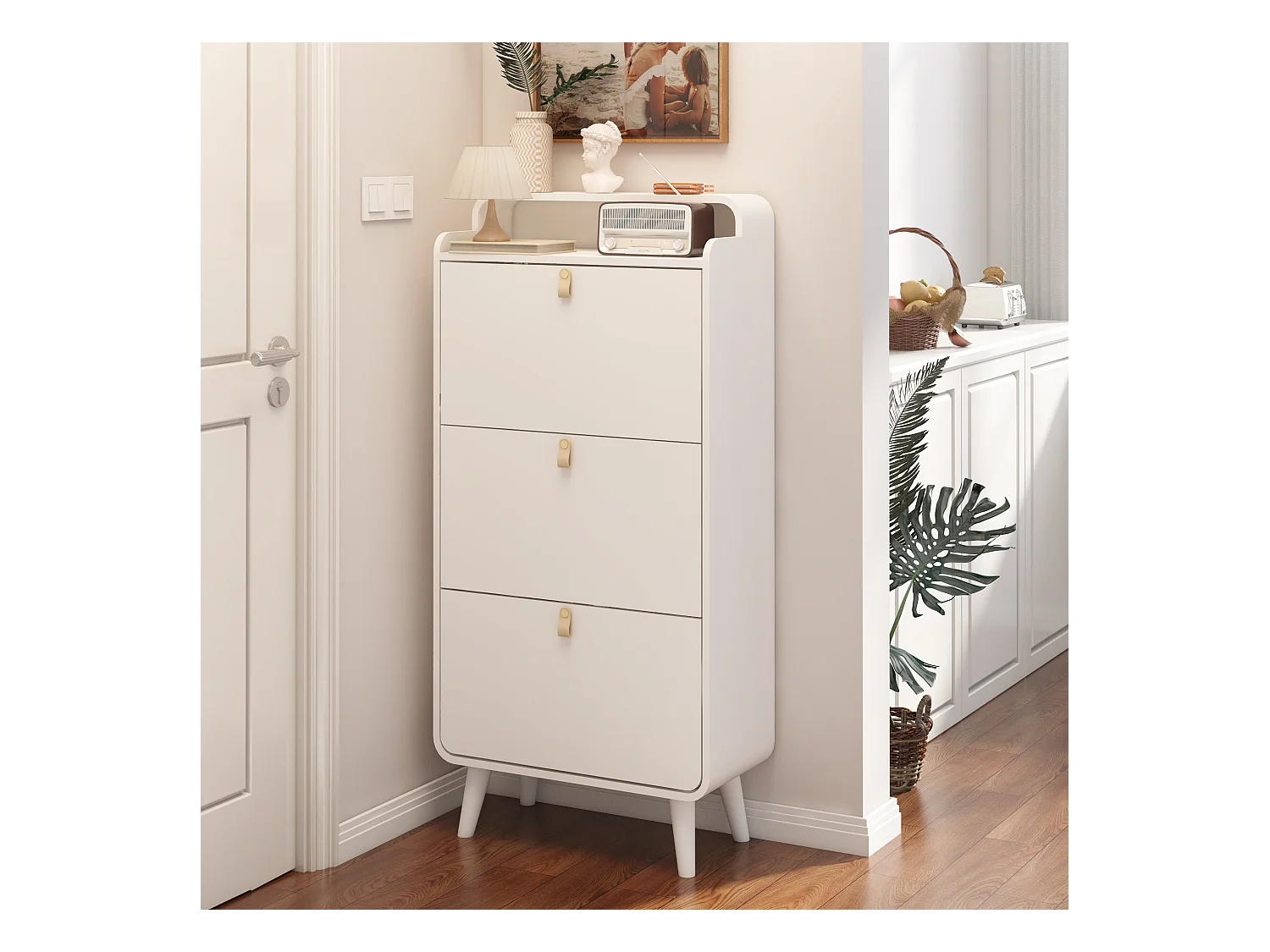 Meuble à chaussures blanc - Meuble à chaussures avec 3 tiroirs pliables et compartiment supérieur - pour entrée et chambre