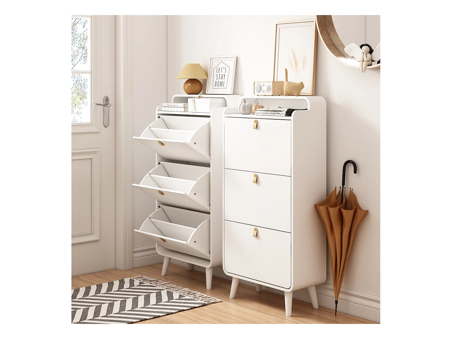 Meuble à chaussures blanc - Meuble à chaussures avec 3 tiroirs pliables et compartiment supérieur - pour entrée et chambre