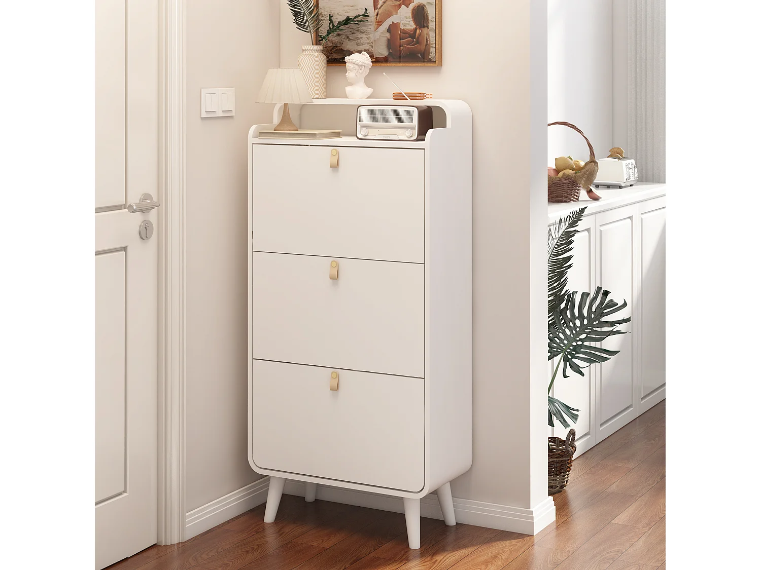 Meuble à chaussures blanc - Meuble à chaussures avec 3 tiroirs pliables et compartiment supérieur - pour entrée et chambre