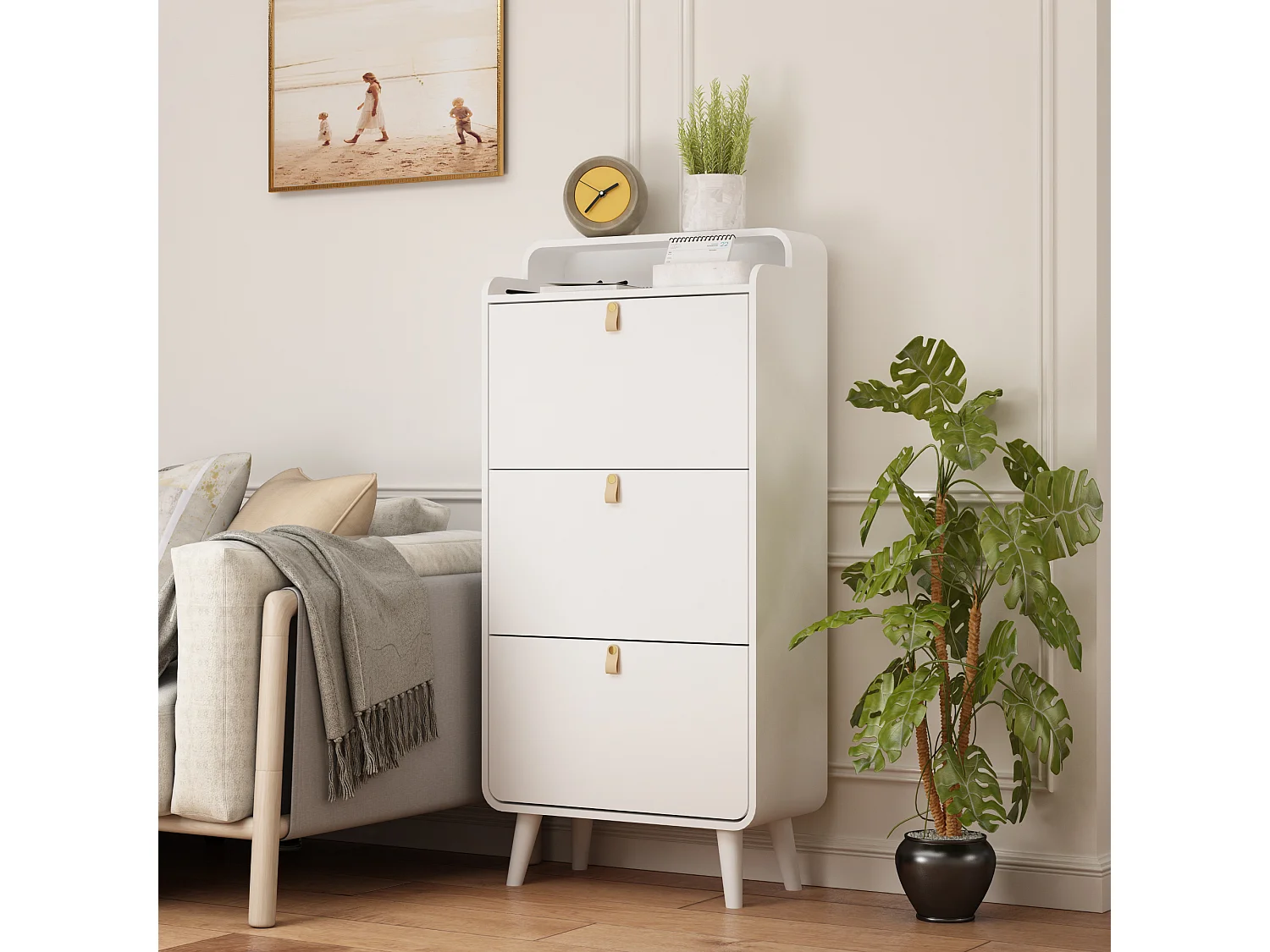 Meuble à chaussures blanc - Meuble à chaussures avec 3 tiroirs pliables et compartiment supérieur - pour entrée et chambre