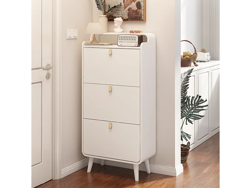 Meuble à chaussures blanc - Meuble à chaussures avec 3 tiroirs pliables et compartiment supérieur - pour entrée et chambre