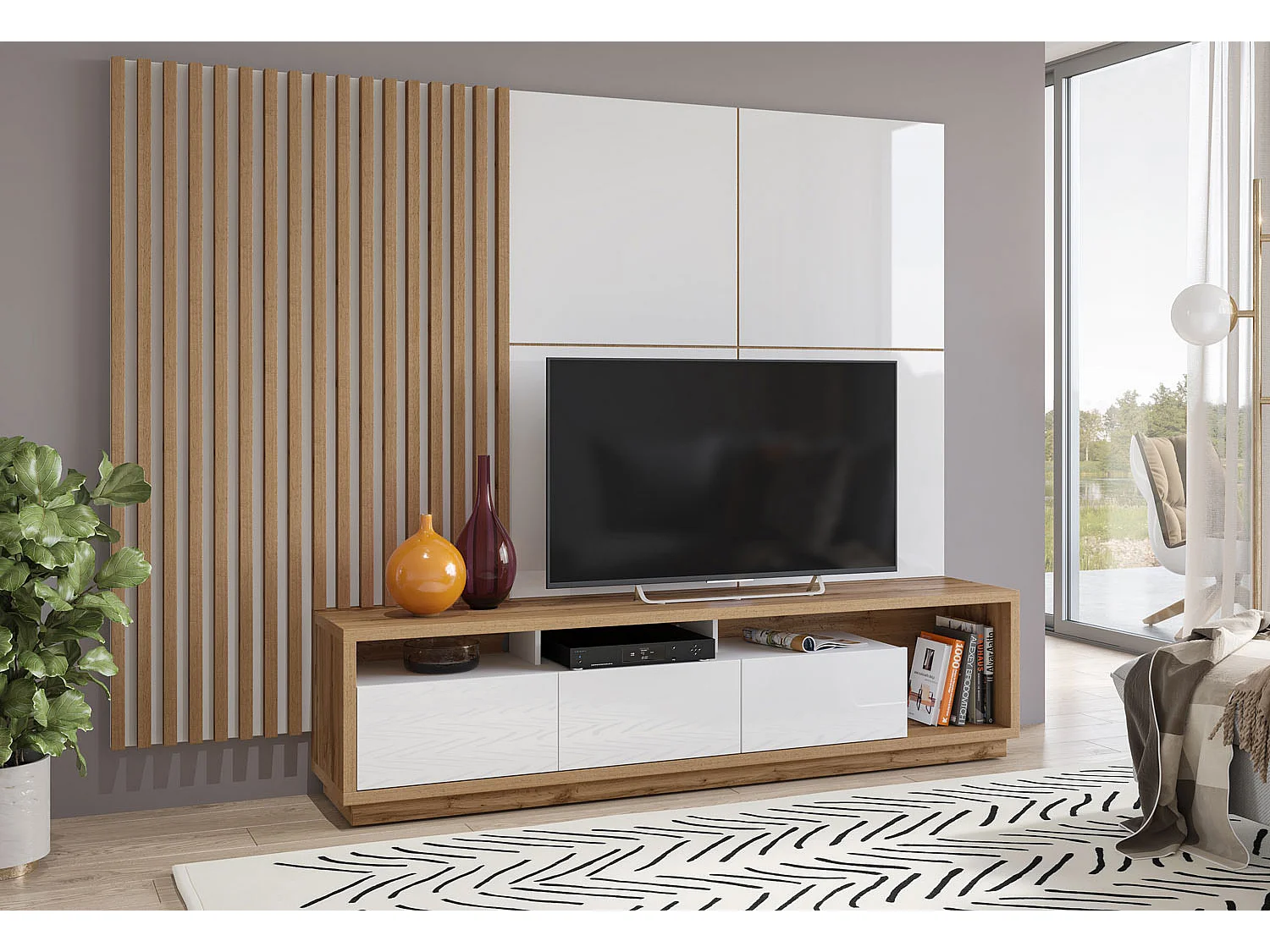 WANDPANEEL Celine Wotan Eiche / Weiß Matt 55 / 7 / 146cm