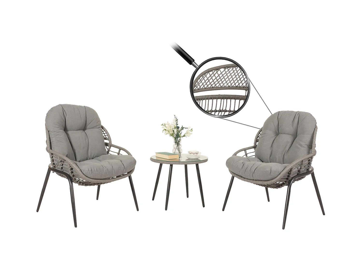 Juego de polirratán MCW-N33 (3 piezas),  gris, tapicería gris oscuro