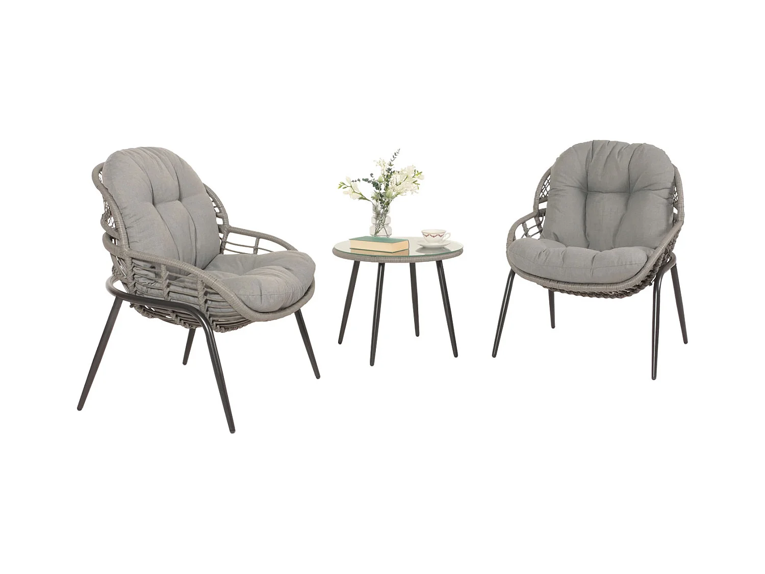 Juego de polirratán MCW-N33 (3 piezas),  gris, tapicería gris oscuro