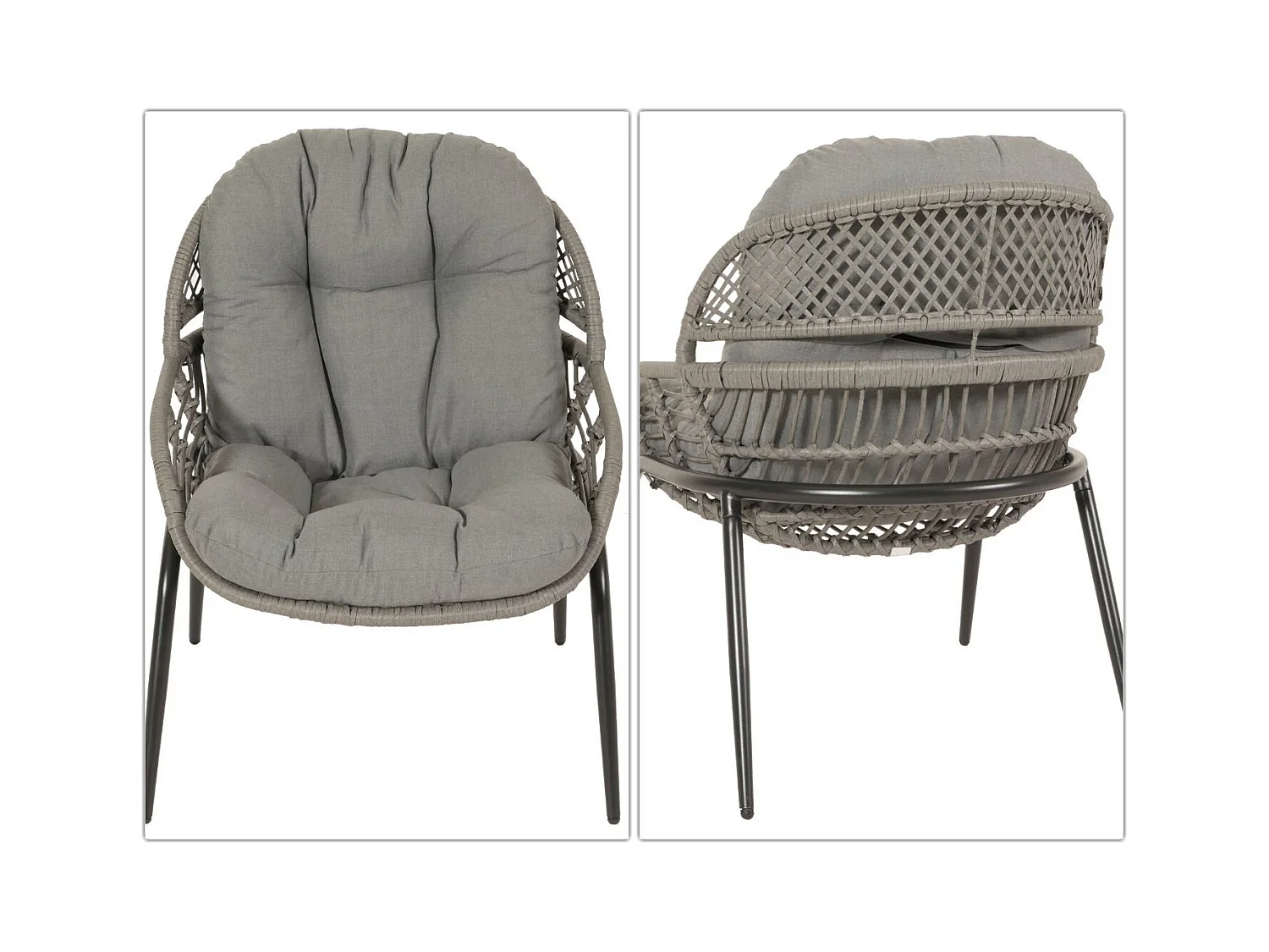 Juego de polirratán MCW-N33 (3 piezas),  gris, tapicería gris oscuro