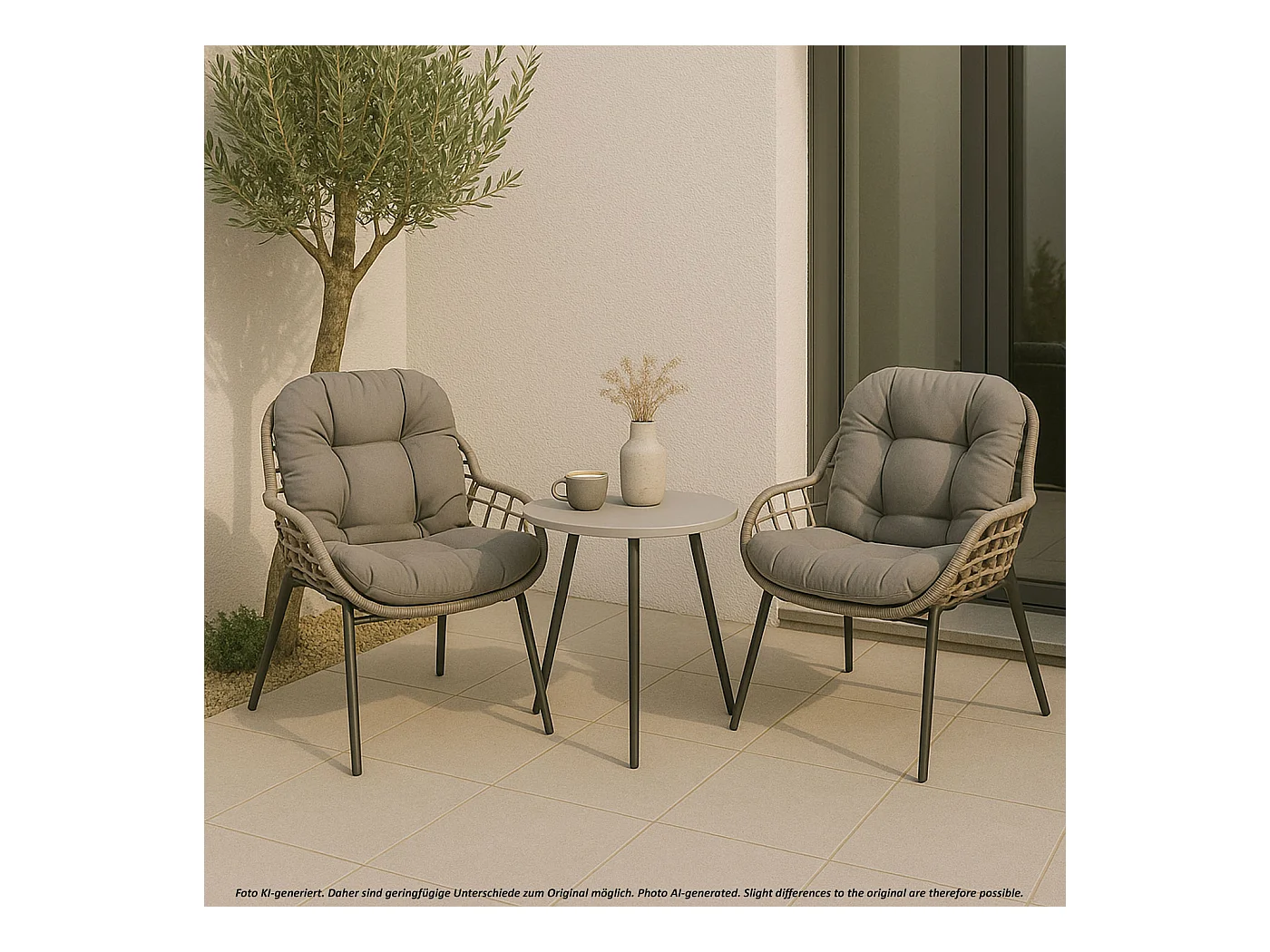 Juego de polirratán MCW-N33 (3 piezas),  gris, tapicería gris oscuro