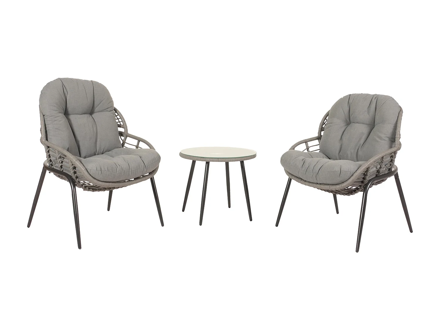 Conjunto em poli-rattan MCW-N33 (3 peças),  cinzento, estofo cinzento escuro