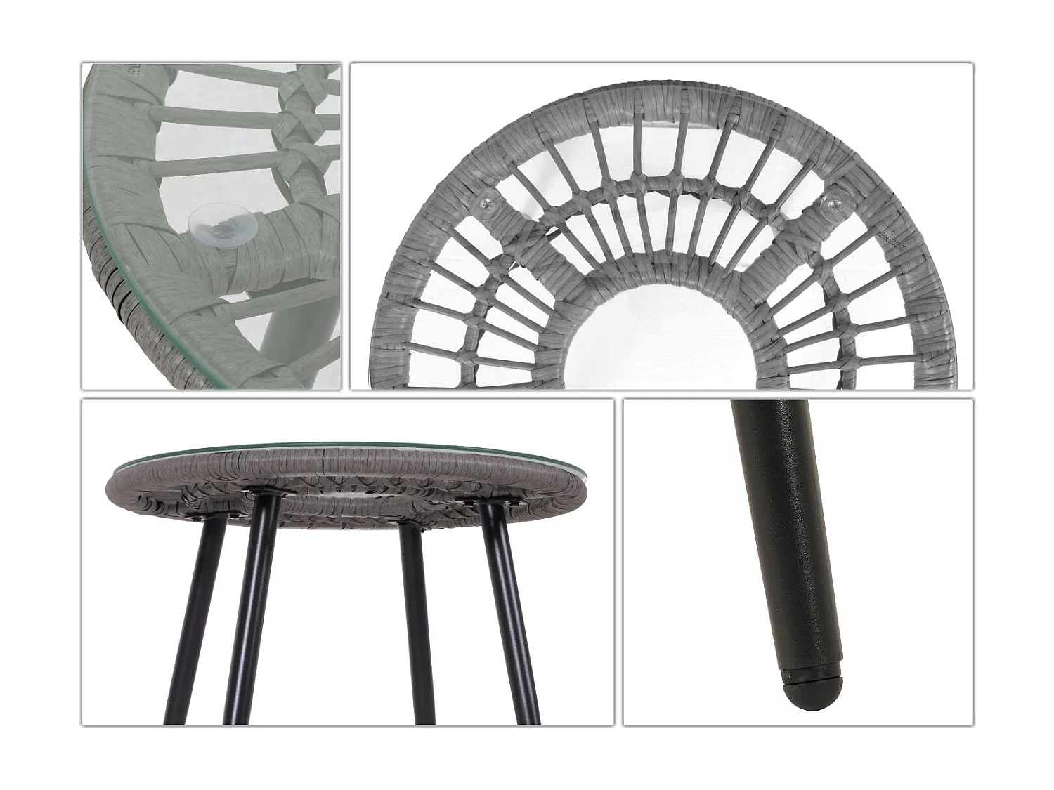 Conjunto em poli-rattan MCW-N33 (3 peças),  cinzento, estofo cinzento escuro