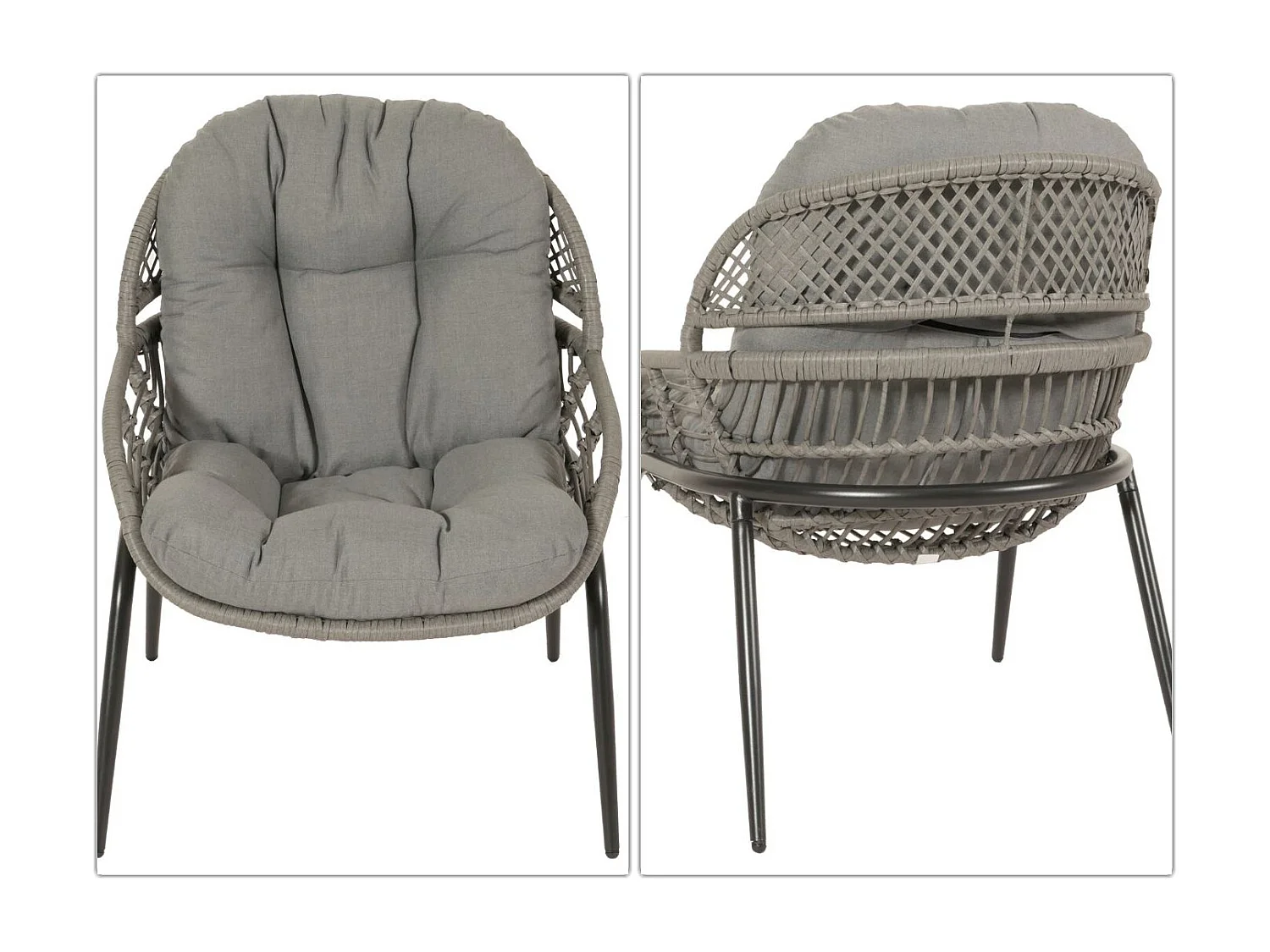 Conjunto em poli-rattan MCW-N33 (3 peças),  cinzento, estofo cinzento escuro