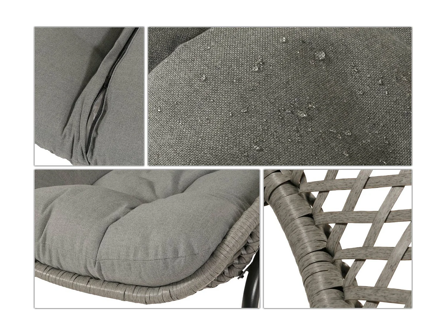 Conjunto em poli-rattan MCW-N33 (3 peças),  cinzento, estofo cinzento escuro