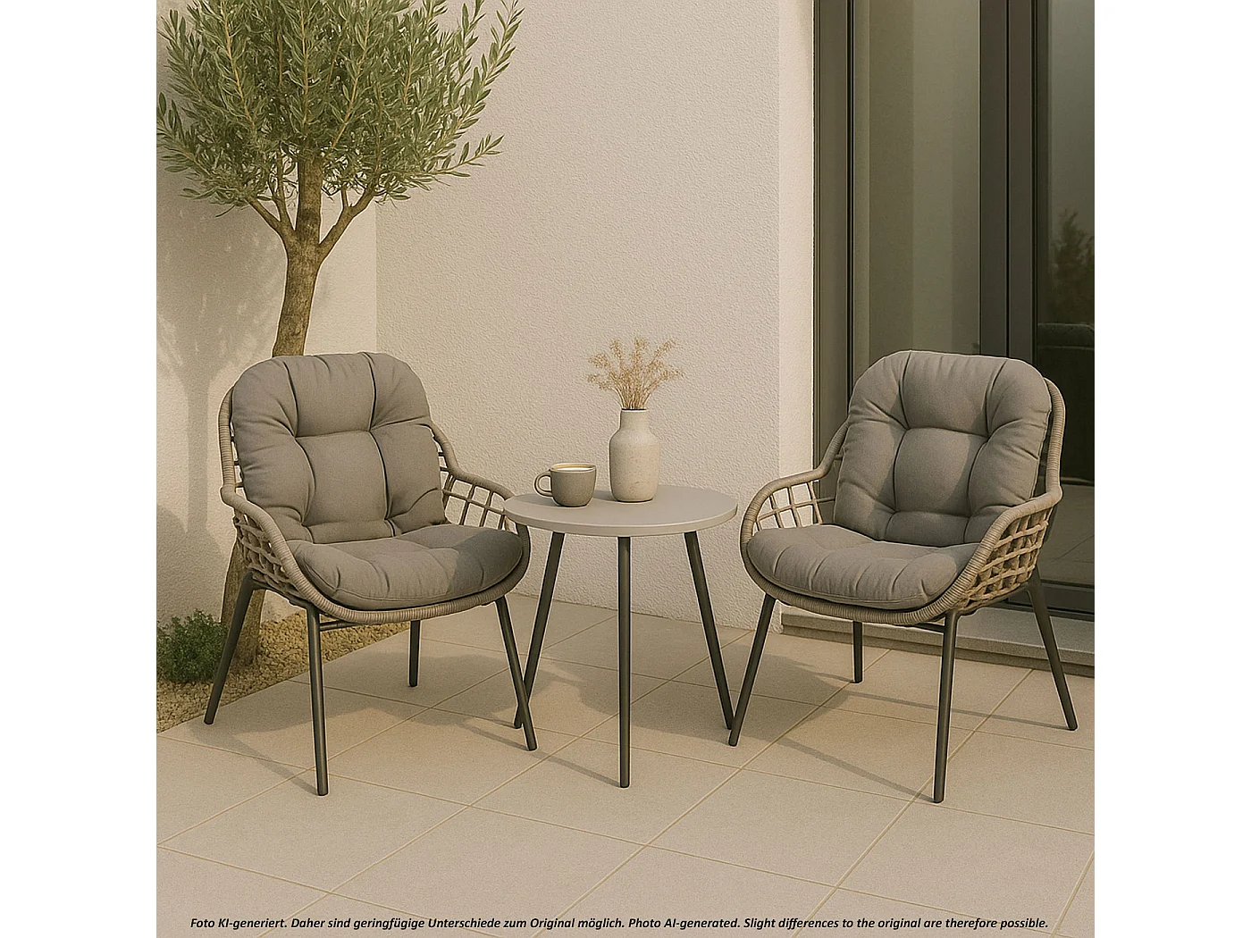 Conjunto em poli-rattan MCW-N33 (3 peças),  cinzento, estofo cinzento escuro