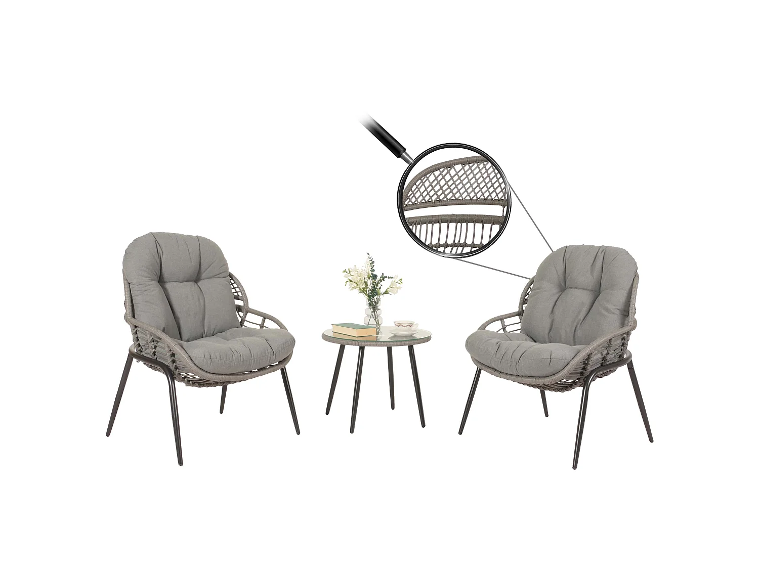 Poly-Rattan Garnitur MCW-N33 (3-teilig), Grau, Polster dunkelgrau