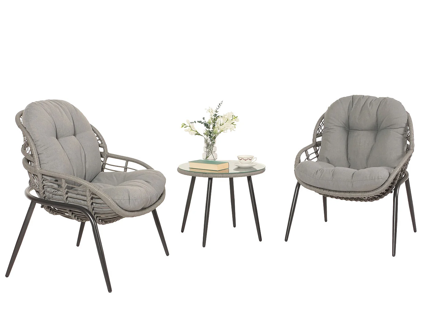 Poly-Rattan Garnitur MCW-N33 (3-teilig), Grau, Polster dunkelgrau