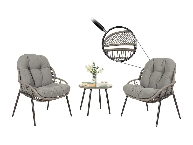 Poly-Rattan Garnitur MCW-N33 (3-teilig), Grau, Polster dunkelgrau