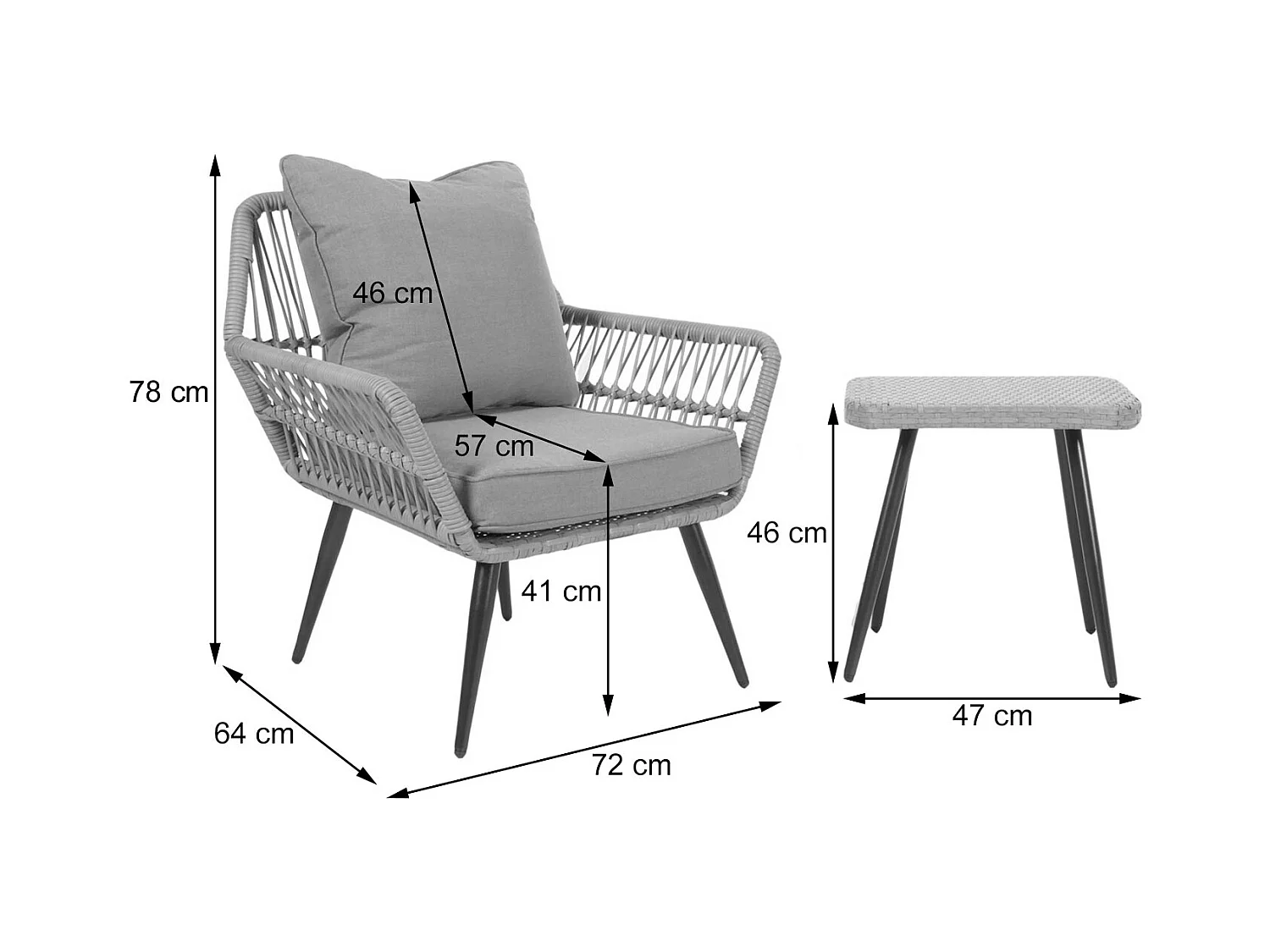 Zestaw polirattanowy MCW-N34,  jasnoszary