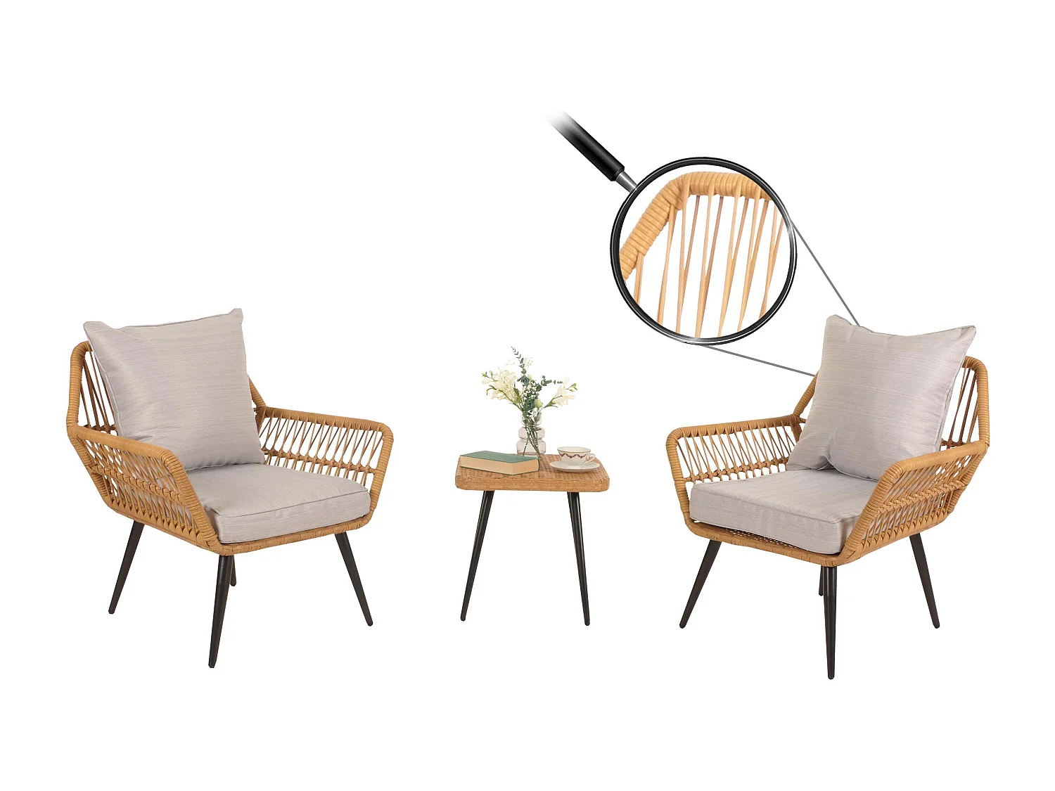 Conjunto em poli-rattan MCW-N34,  cinzento claro