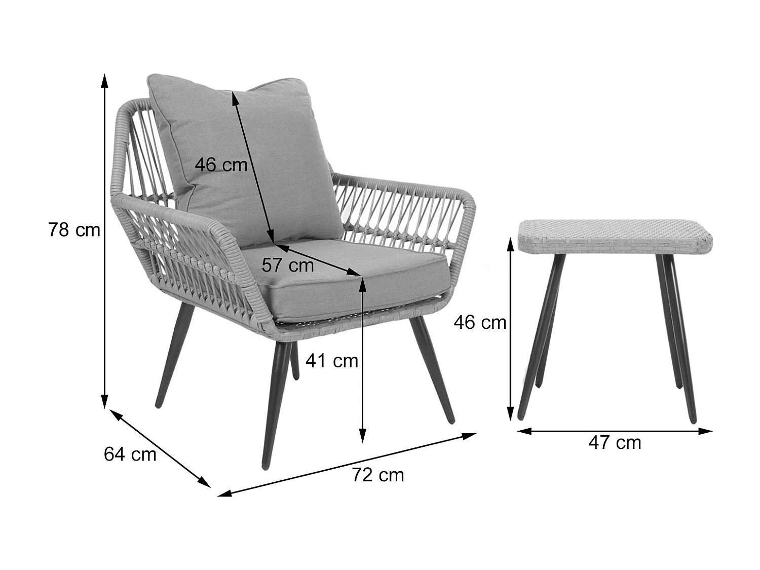 Conjunto em poli-rattan MCW-N34,  cinzento claro