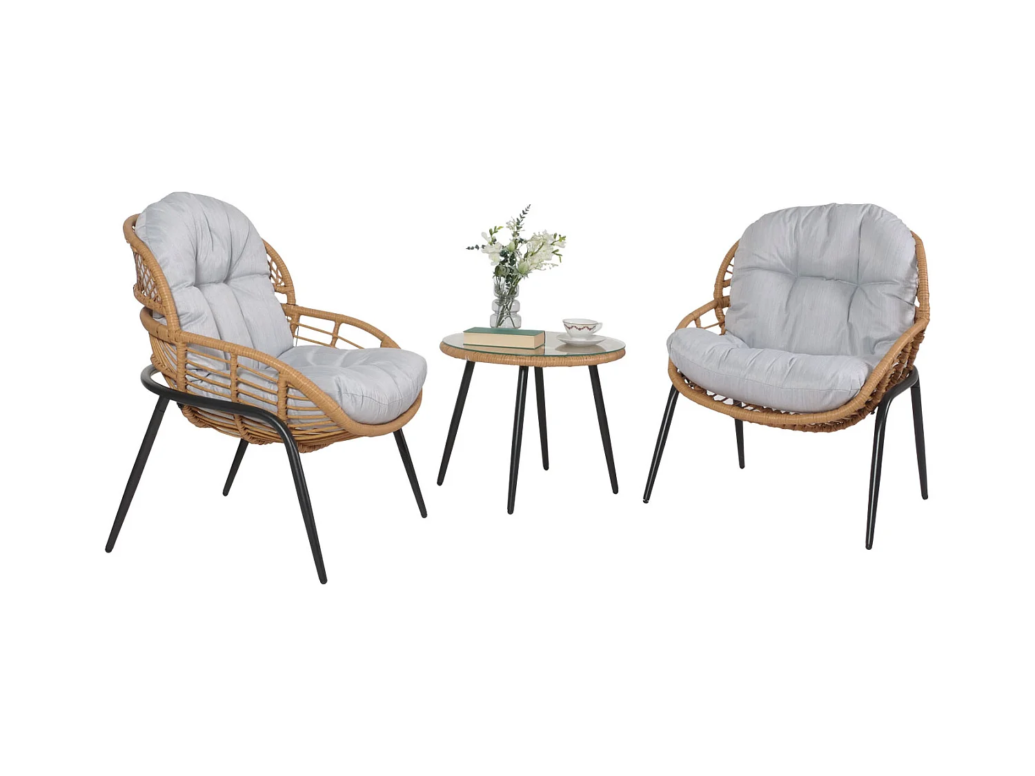 Zestaw polirattanowy MCW-N33 (3-częściowy),  kolor naturalny, tapicerka jasnoszara