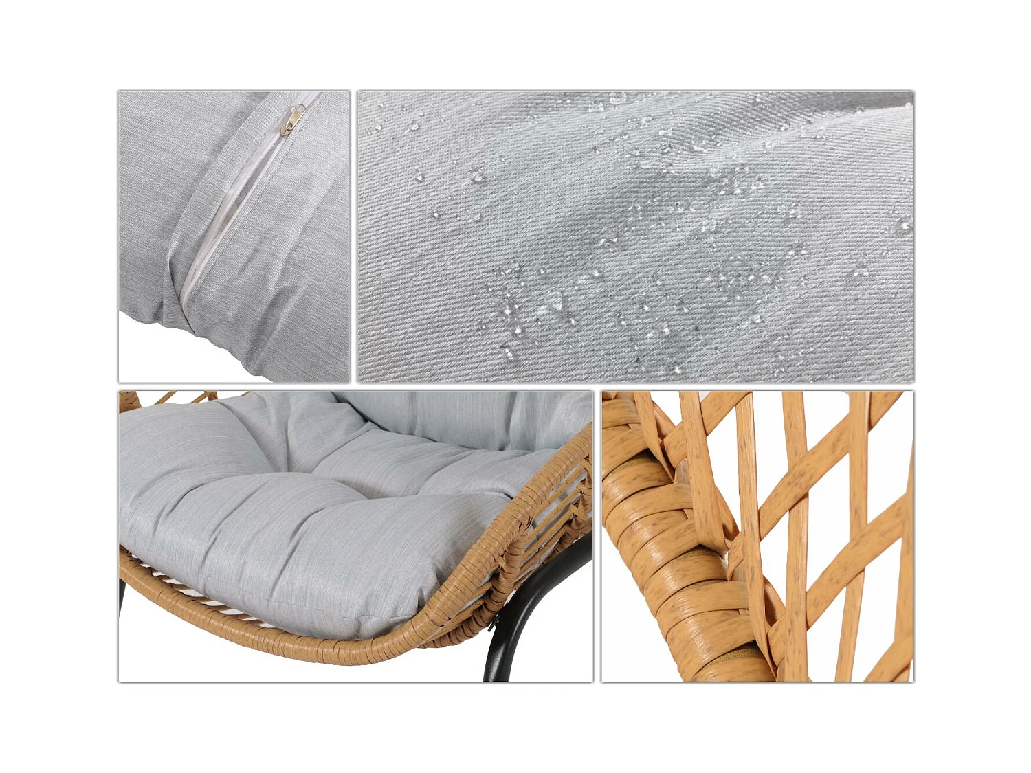 Zestaw polirattanowy MCW-N33 (3-częściowy),  kolor naturalny, tapicerka jasnoszara