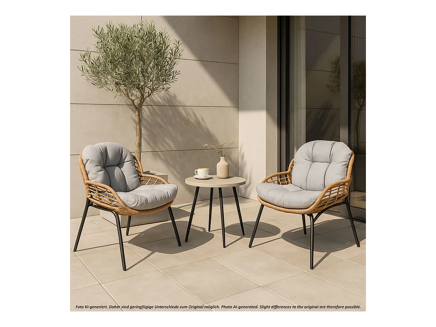 Zestaw polirattanowy MCW-N33 (3-częściowy),  kolor naturalny, tapicerka jasnoszara