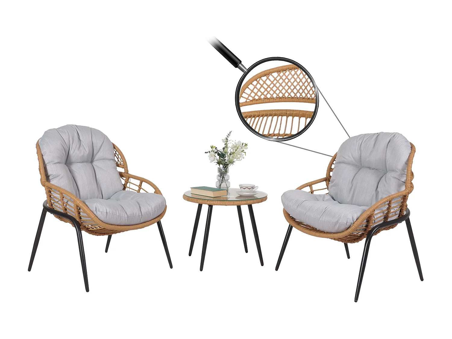 Zestaw polirattanowy MCW-N33 (3-częściowy),  kolor naturalny, tapicerka jasnoszara