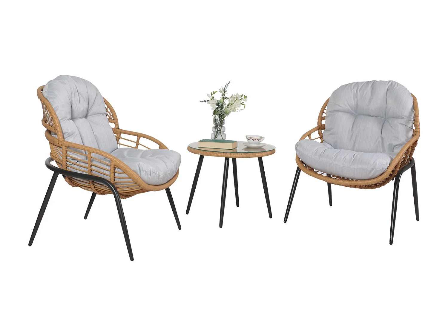 Zestaw polirattanowy MCW-N33 (3-częściowy),  kolor naturalny, tapicerka jasnoszara