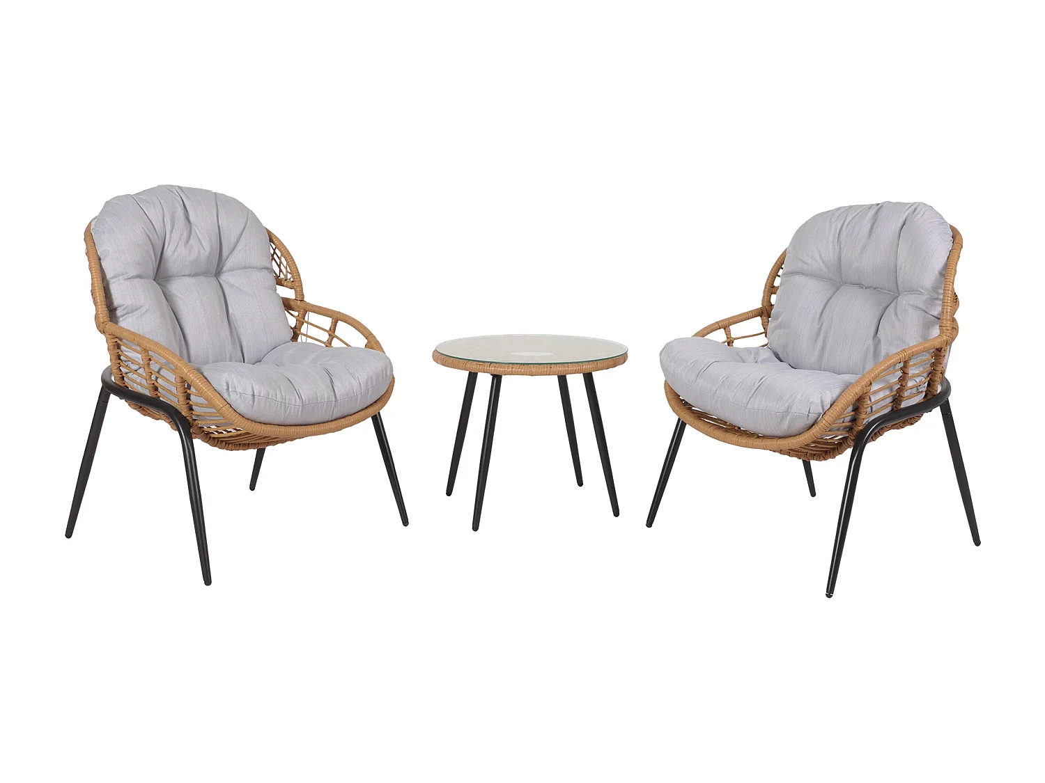 Poly-Rattan Garnitur MCW-N33 (3-teilig), Naturfarben, Polster hellgrau