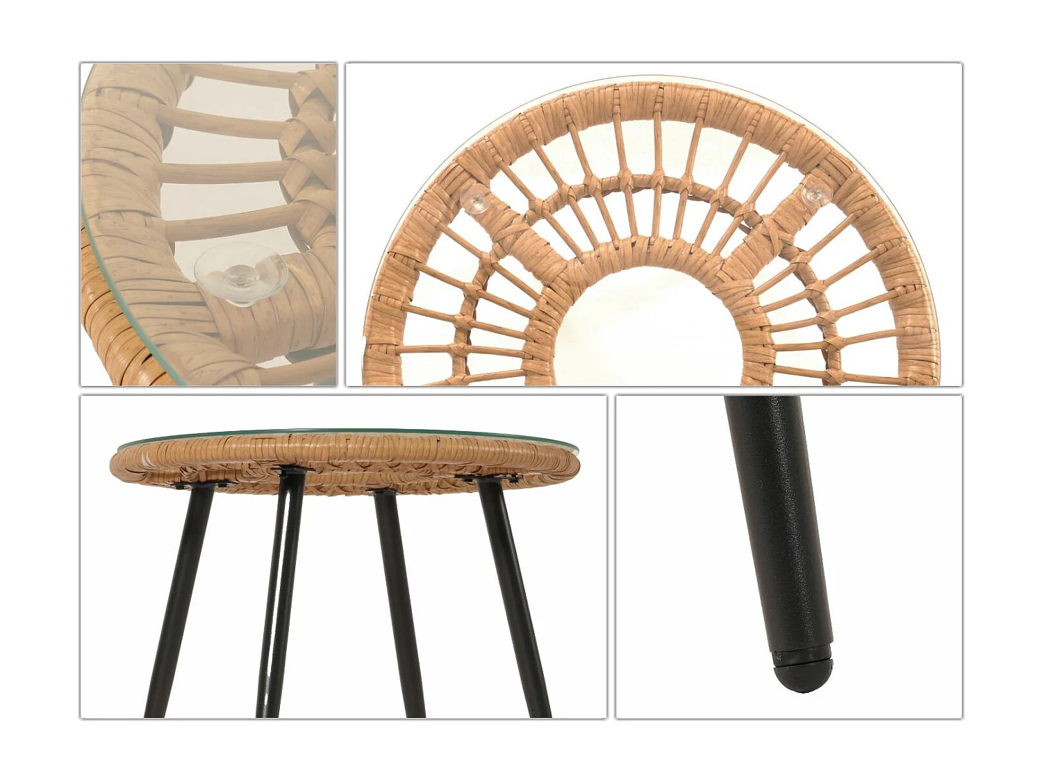 Poly-Rattan Garnitur MCW-N33 (3-teilig), Naturfarben, Polster hellgrau