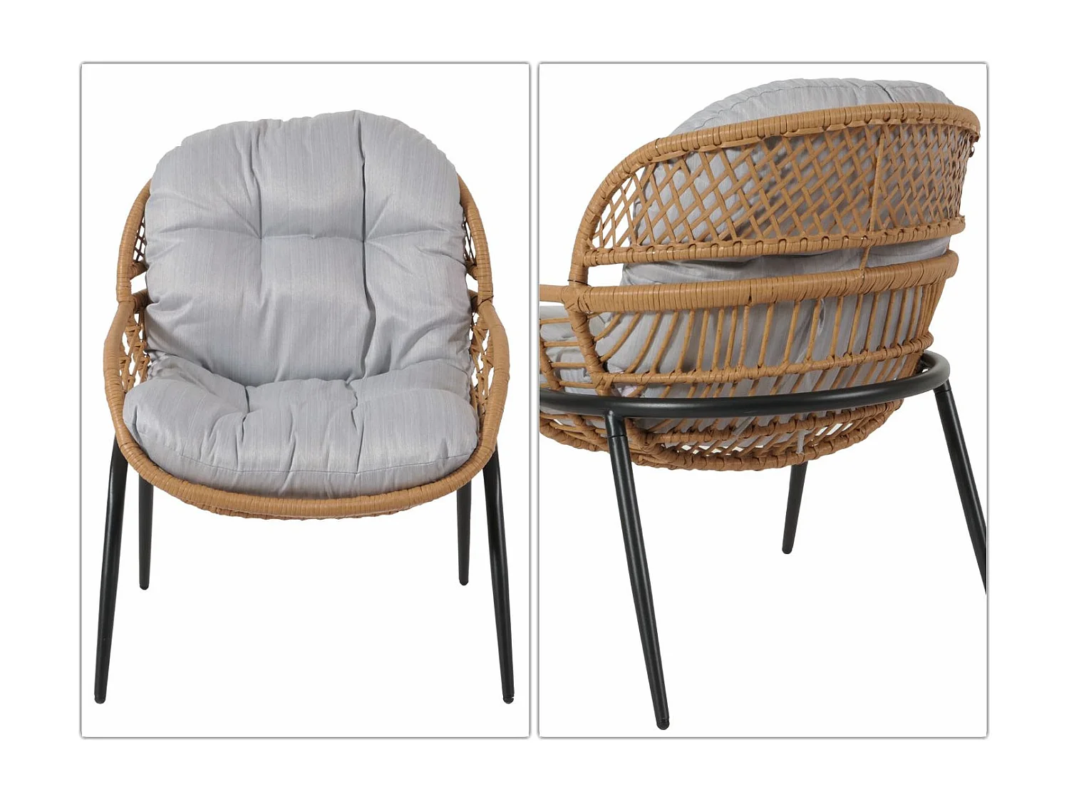 Poly-Rattan Garnitur MCW-N33 (3-teilig), Naturfarben, Polster hellgrau