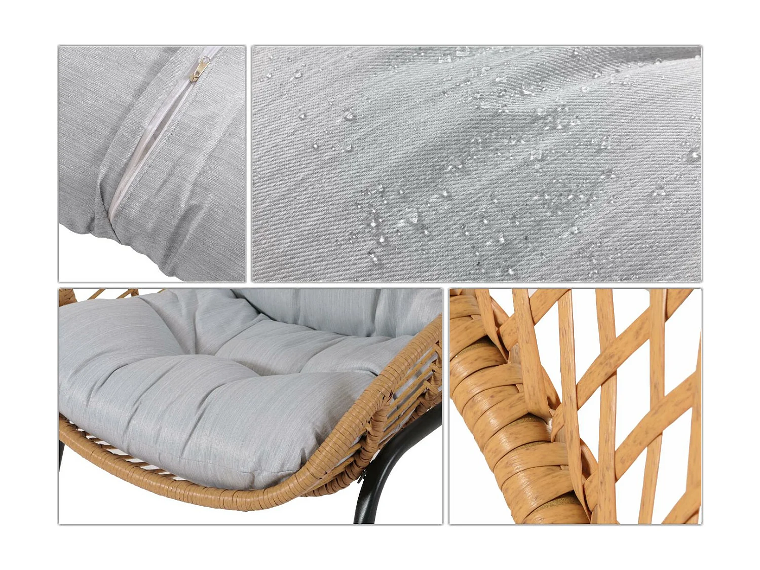 Poly-Rattan Garnitur MCW-N33 (3-teilig), Naturfarben, Polster hellgrau