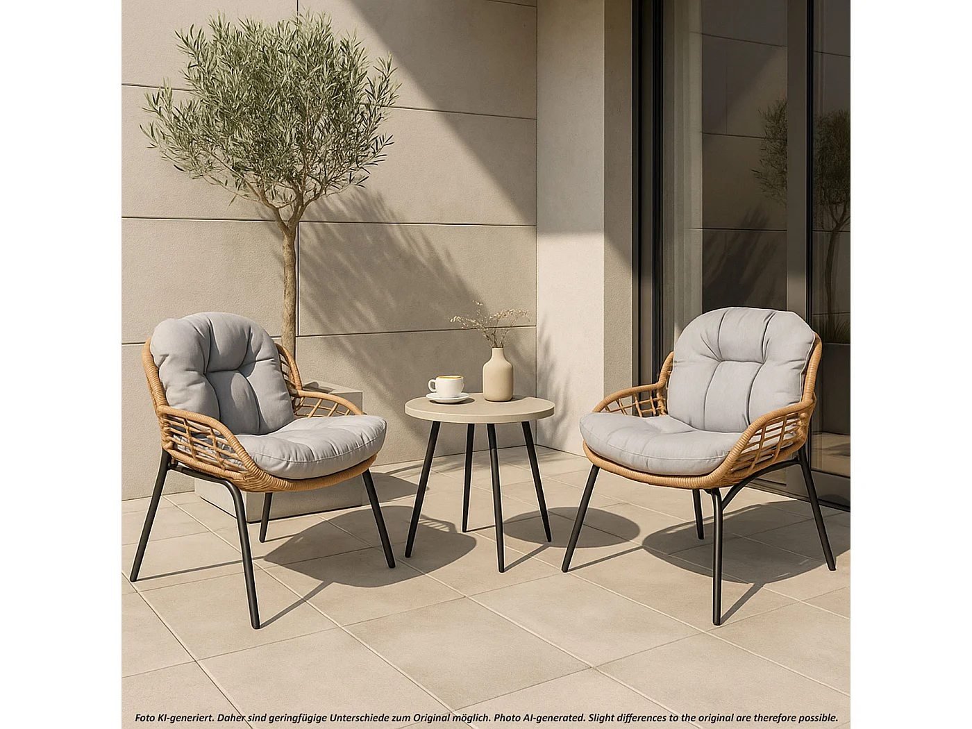 Poly-Rattan Garnitur MCW-N33 (3-teilig), Naturfarben, Polster hellgrau