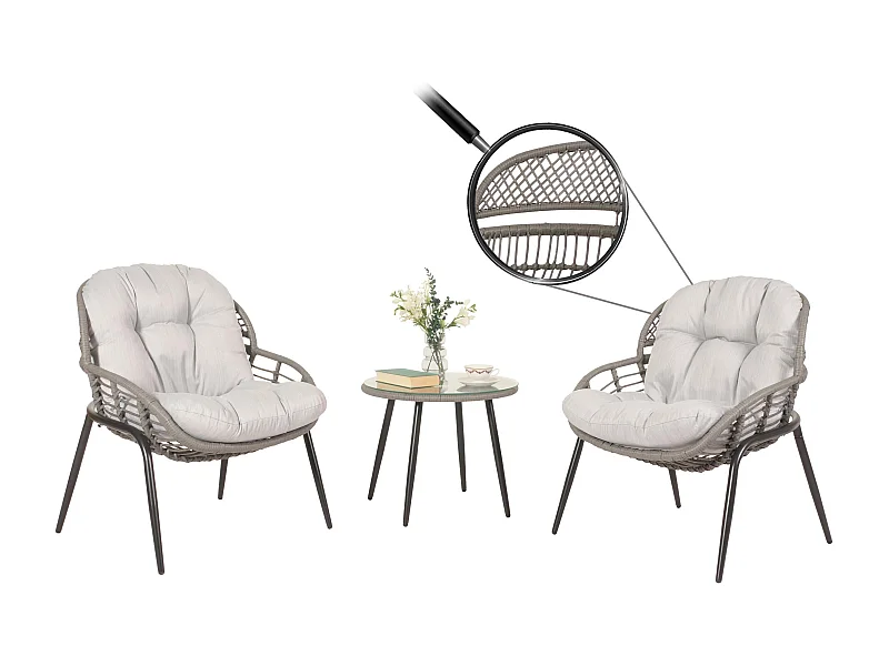 Zestaw polirattanowy MCW-N33 (3-częściowy),  szary, tapicerka jasnoszara