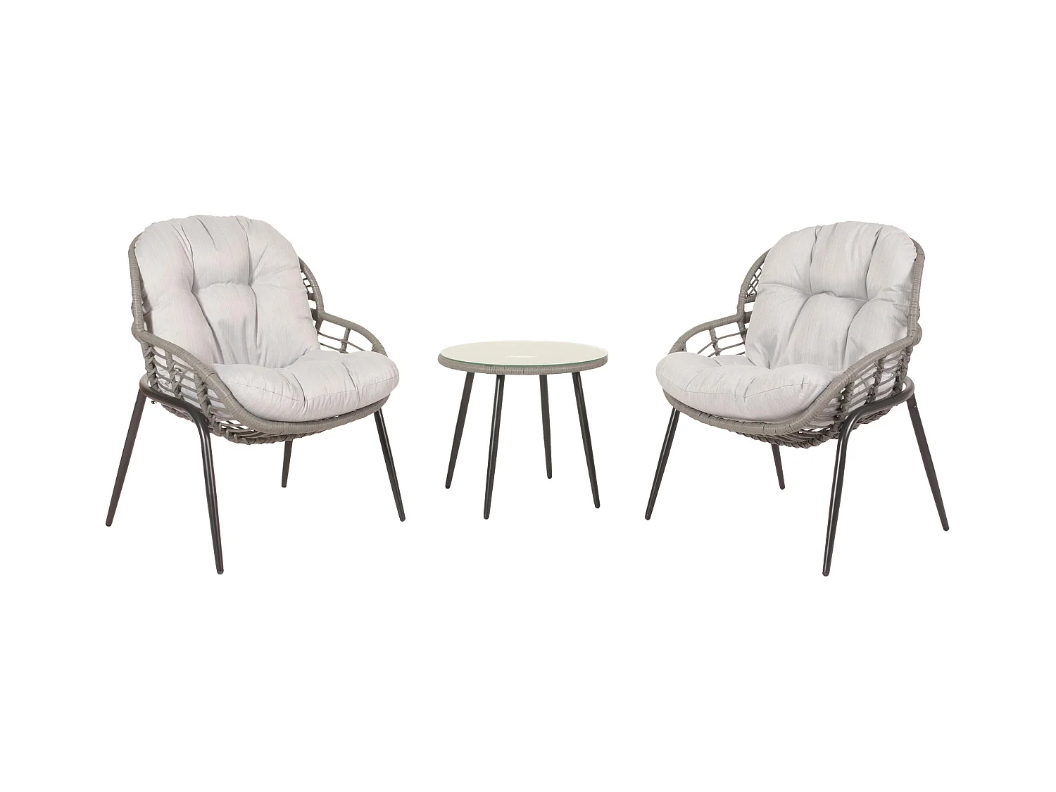 Juego de polirratán MCW-N33 (3 piezas),  gris, tapicería gris claro