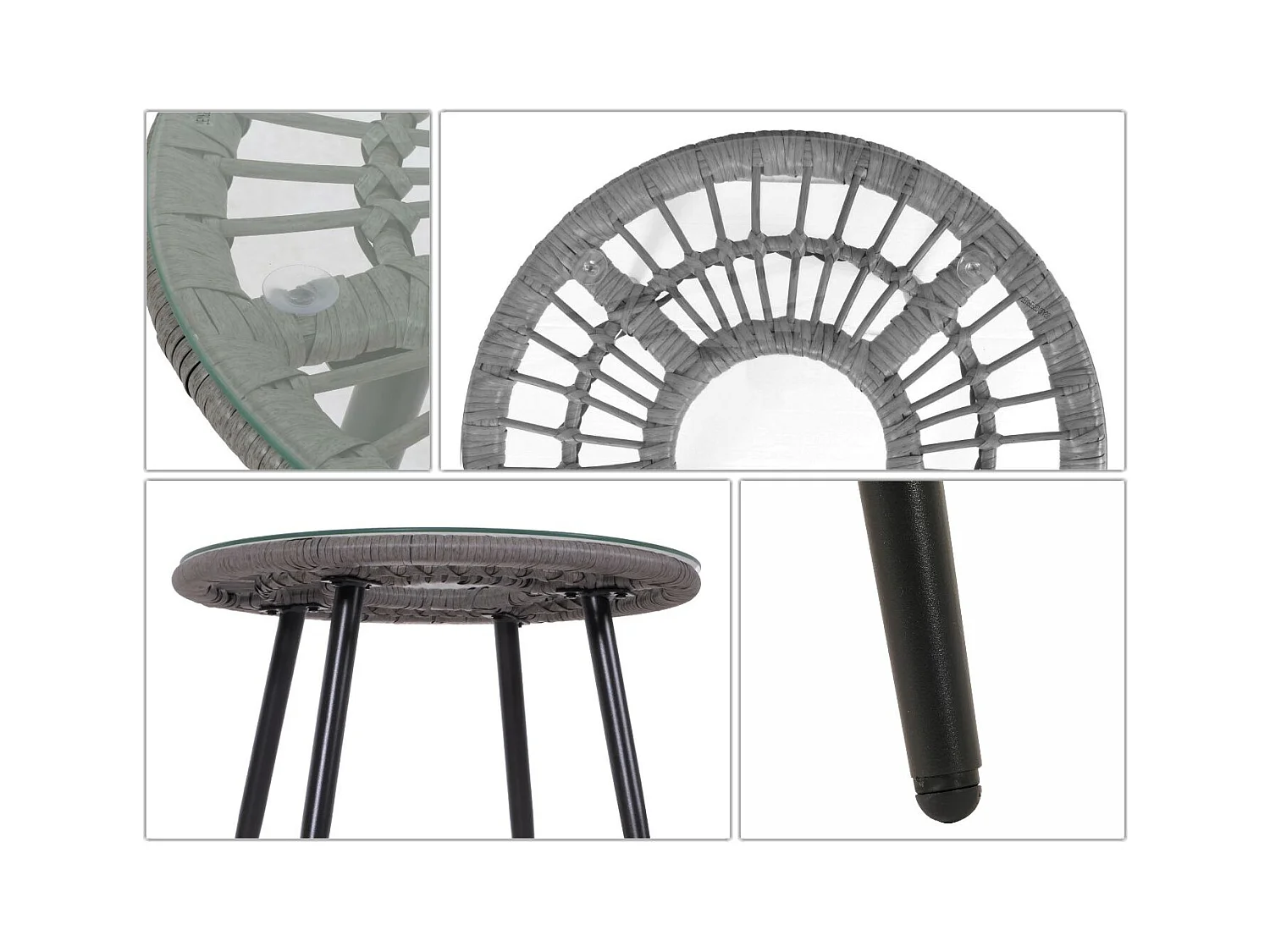 Juego de polirratán MCW-N33 (3 piezas),  gris, tapicería gris claro