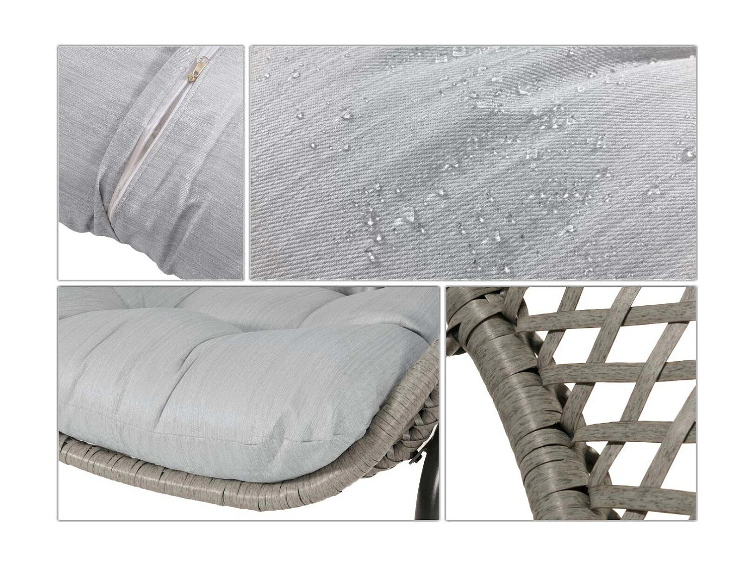 Juego de polirratán MCW-N33 (3 piezas),  gris, tapicería gris claro