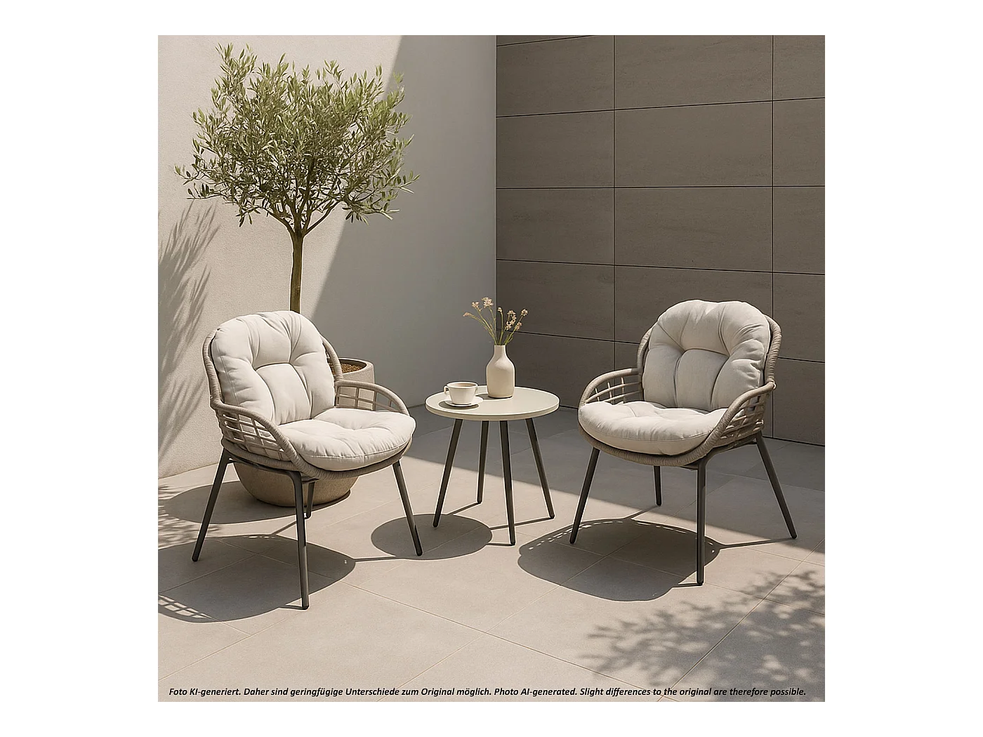 Juego de polirratán MCW-N33 (3 piezas),  gris, tapicería gris claro